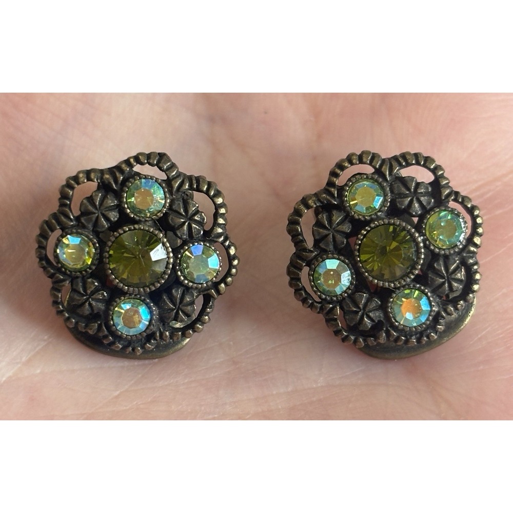Vintage Aurora Borealis Rhinestone Cluster Clip On Earrings